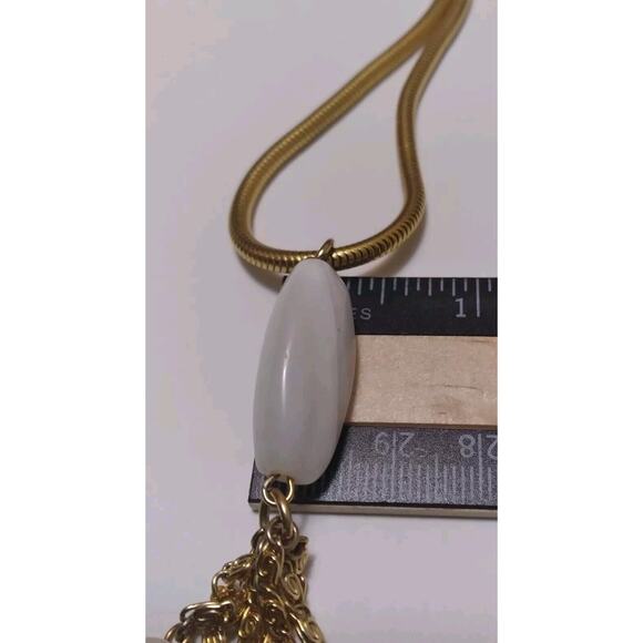 Vintage Necklace Seven Stones Tassel Pendant Goldtone Snake Chain 26 Inches - Picture 7 of 8
